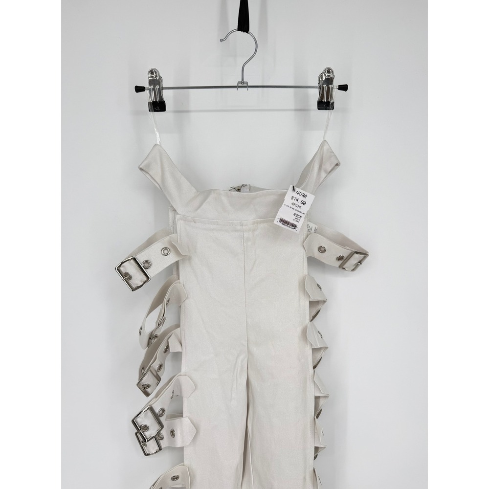 NEW Akira Hit With The Bullish Exposed Pant White Buckle Cut Out Y2K Rave Medium - Picture 2 of 10